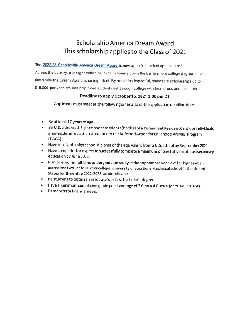 Dream Award Scholarship
