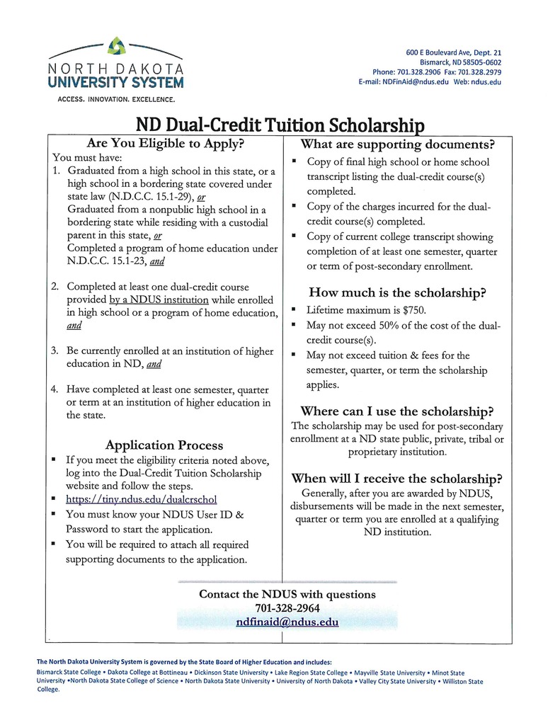 ND Dual Credit Tuition Scholarships