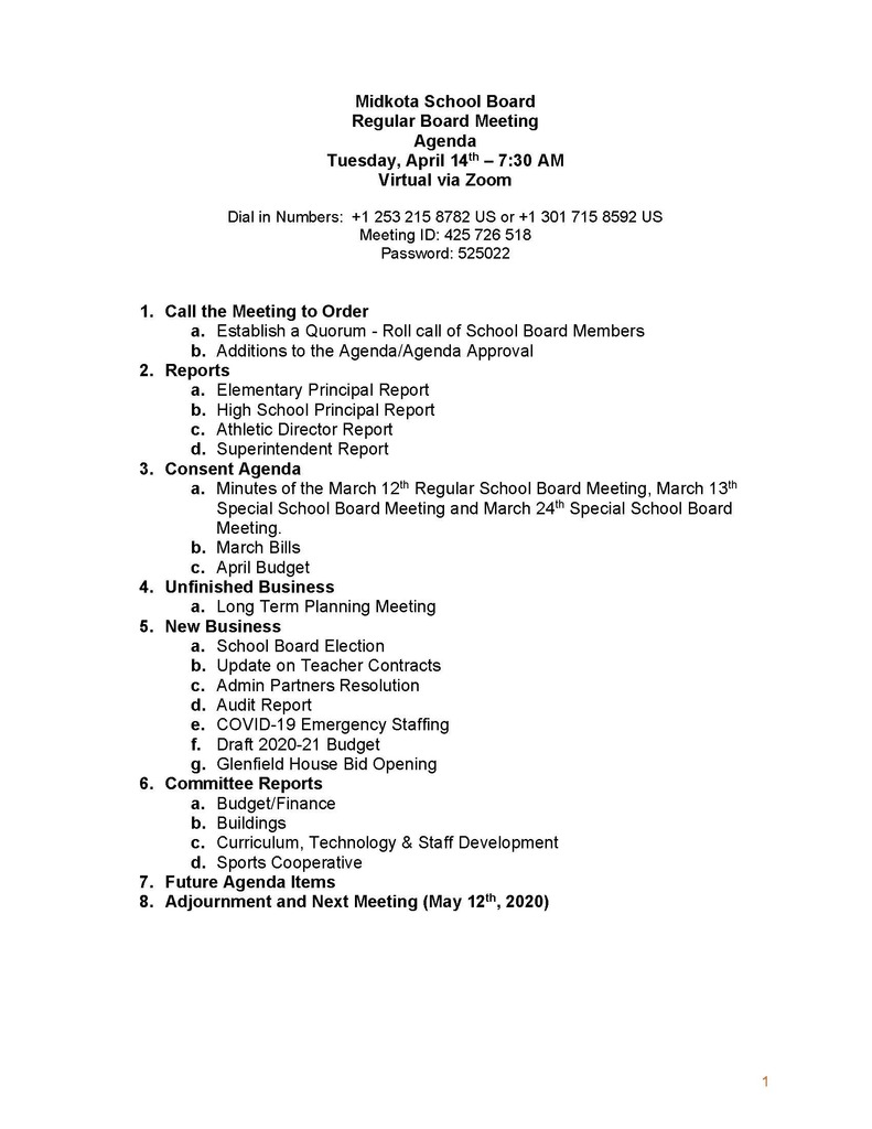 2020 April Board Meeting Agenda