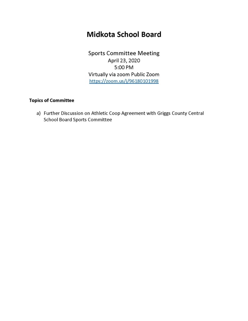 Board Meeting Agenda and Sports Committee Notice