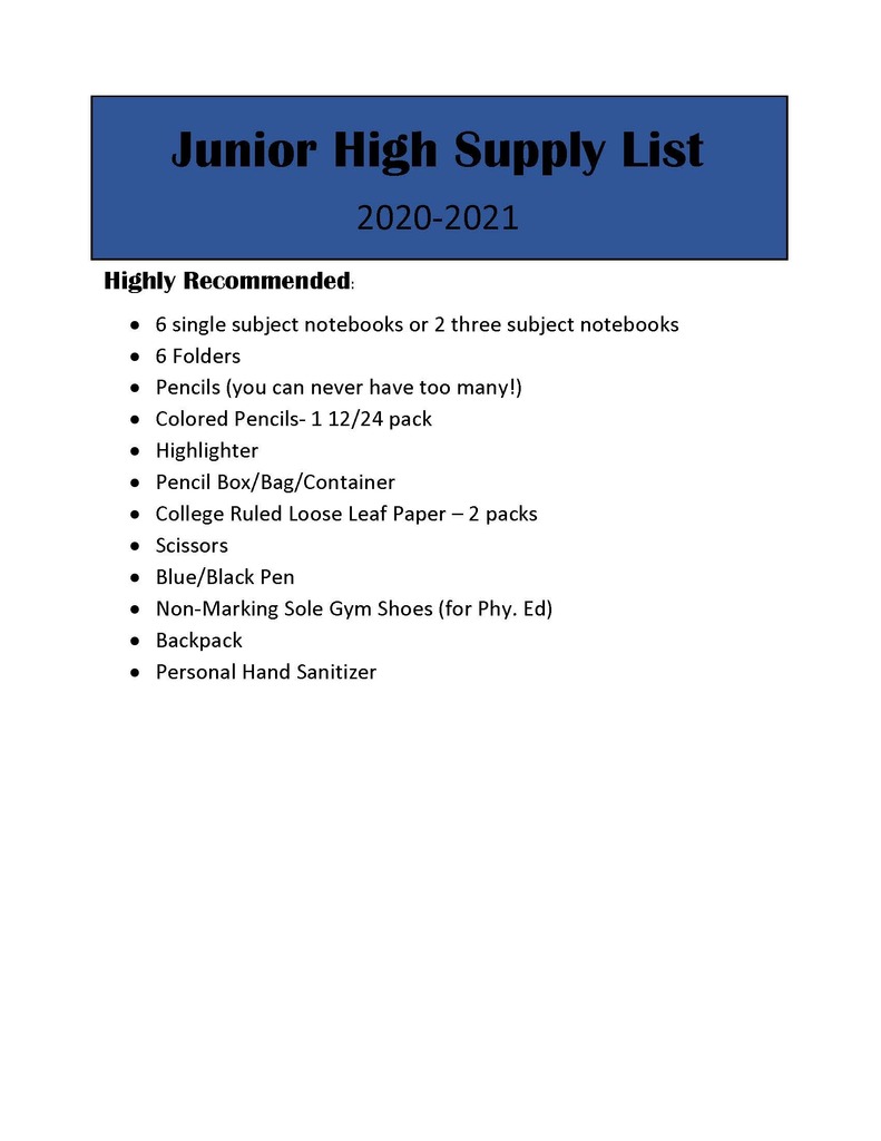 JH Supply List